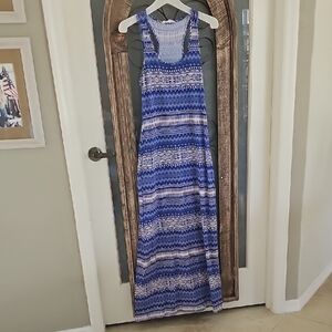 Pink Rose Blue and White Sleeveless Sundress